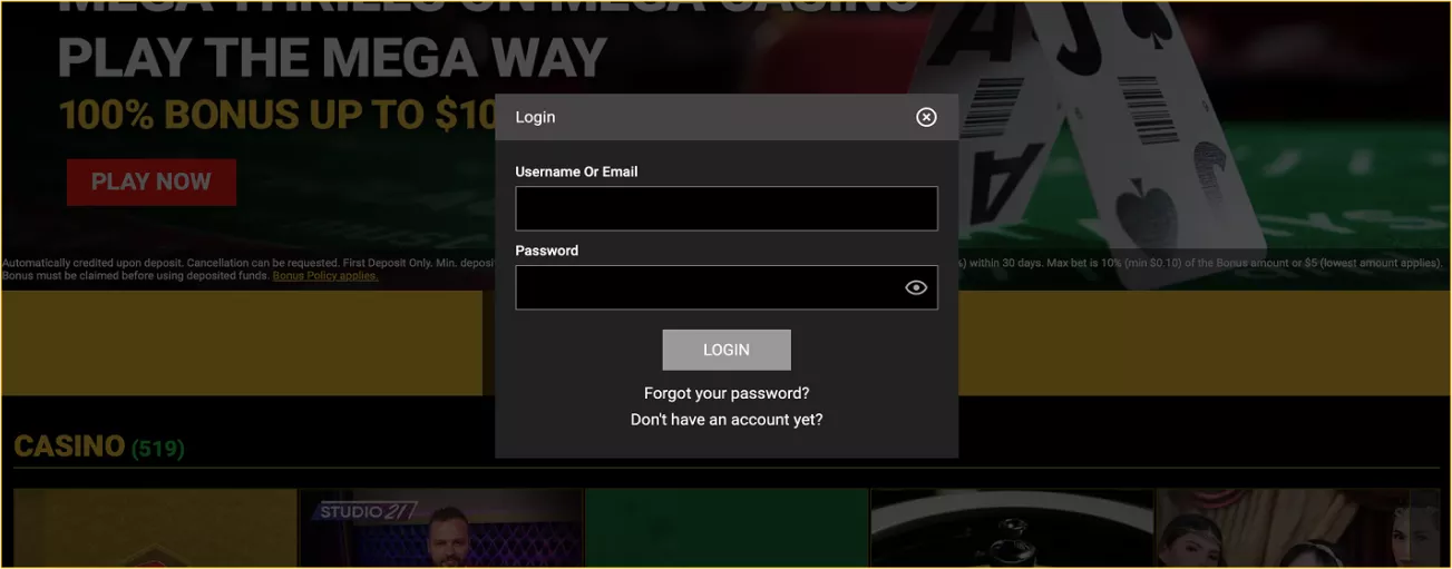 Secure login to Mega Casino from any device